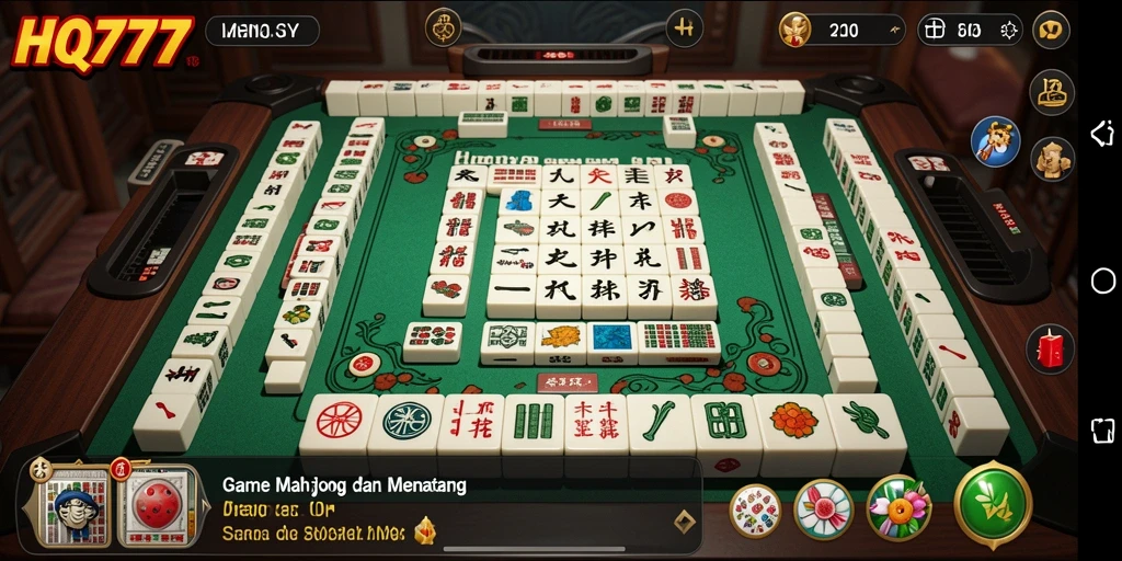 Screenshot gameplay HQ777 menunjukkan aksi mencocokkan ubin Mahjong yang seru.
