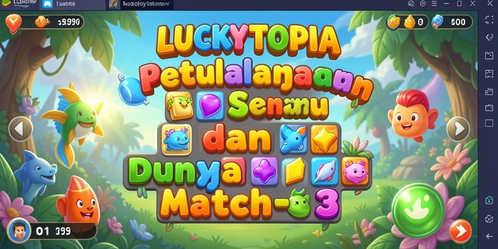 Tampilan permainan LUCKYTOPIA dengan grafis cerah dan gameplay yang menarik.