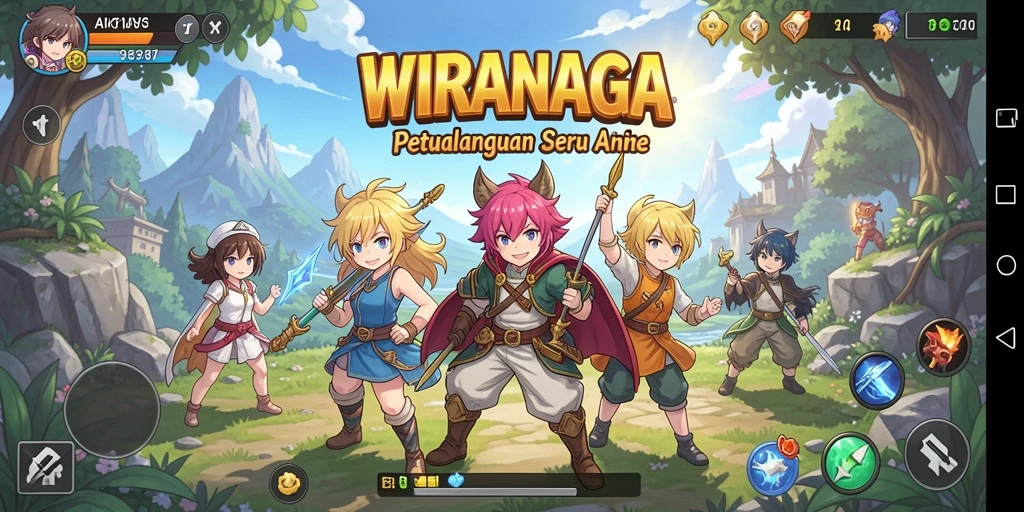 Screenshot gameplay WIRANAGA yang menarik, menampilkan pertarungan anime yang seru.